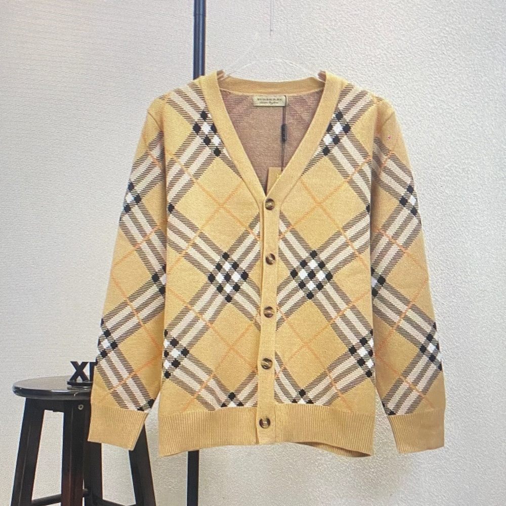 Burberry Yellow Plaid Cardigan Sweater